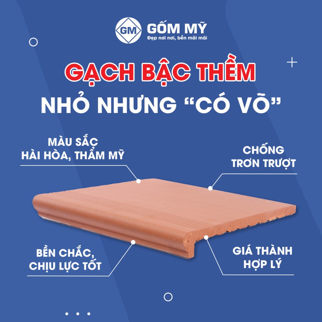 Gạch đất nung Gốm Mỹ 30×40 bậc thềm đỏ nhạt 01