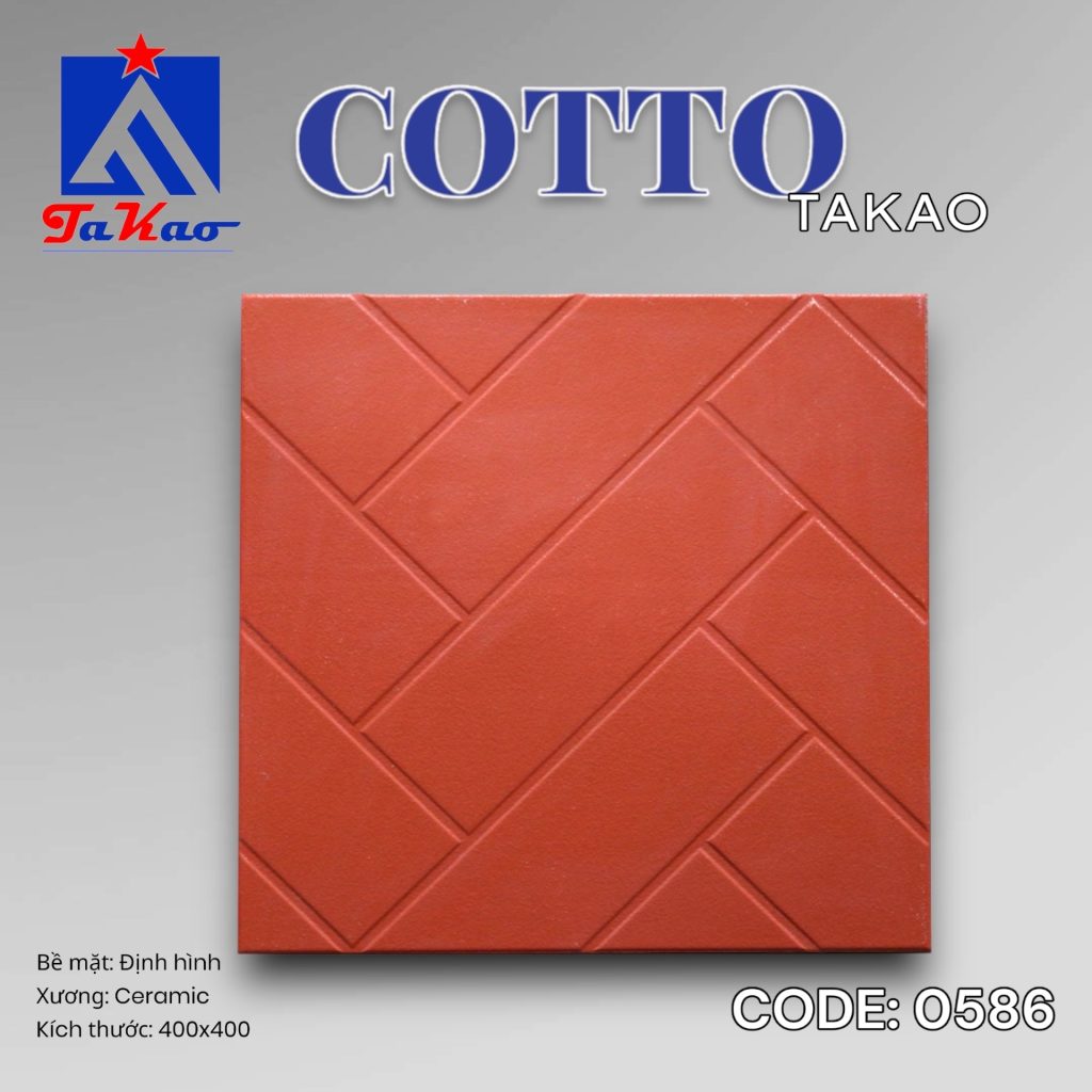 Gạch đất nung Takao 40×40 men đỏ chéo 0586 01