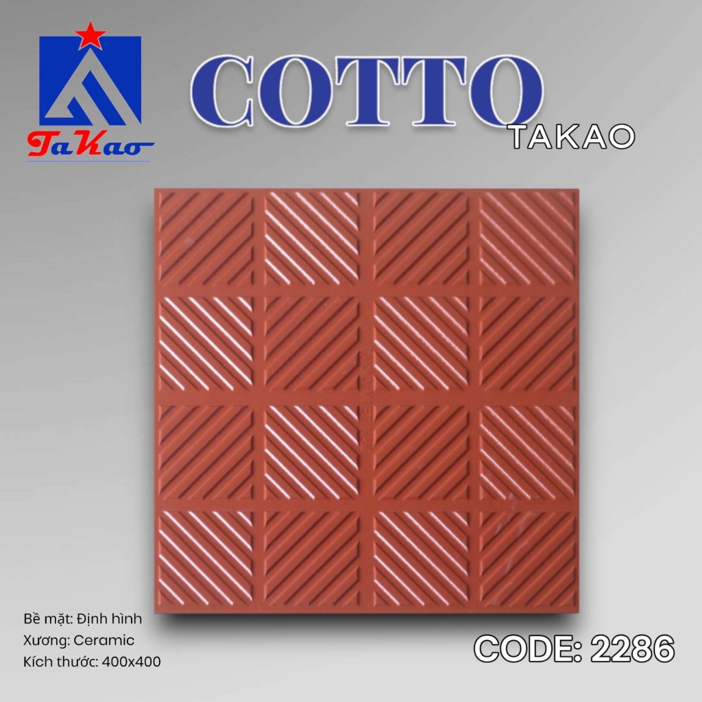 Gạch đất nung Takao 40×40 men đỏ lá dừa 2286 01