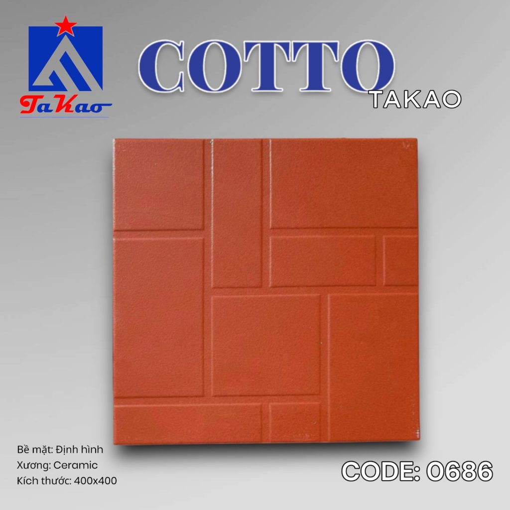 Gạch đất nung Takao 40×40 men đỏ vuông 0686 01