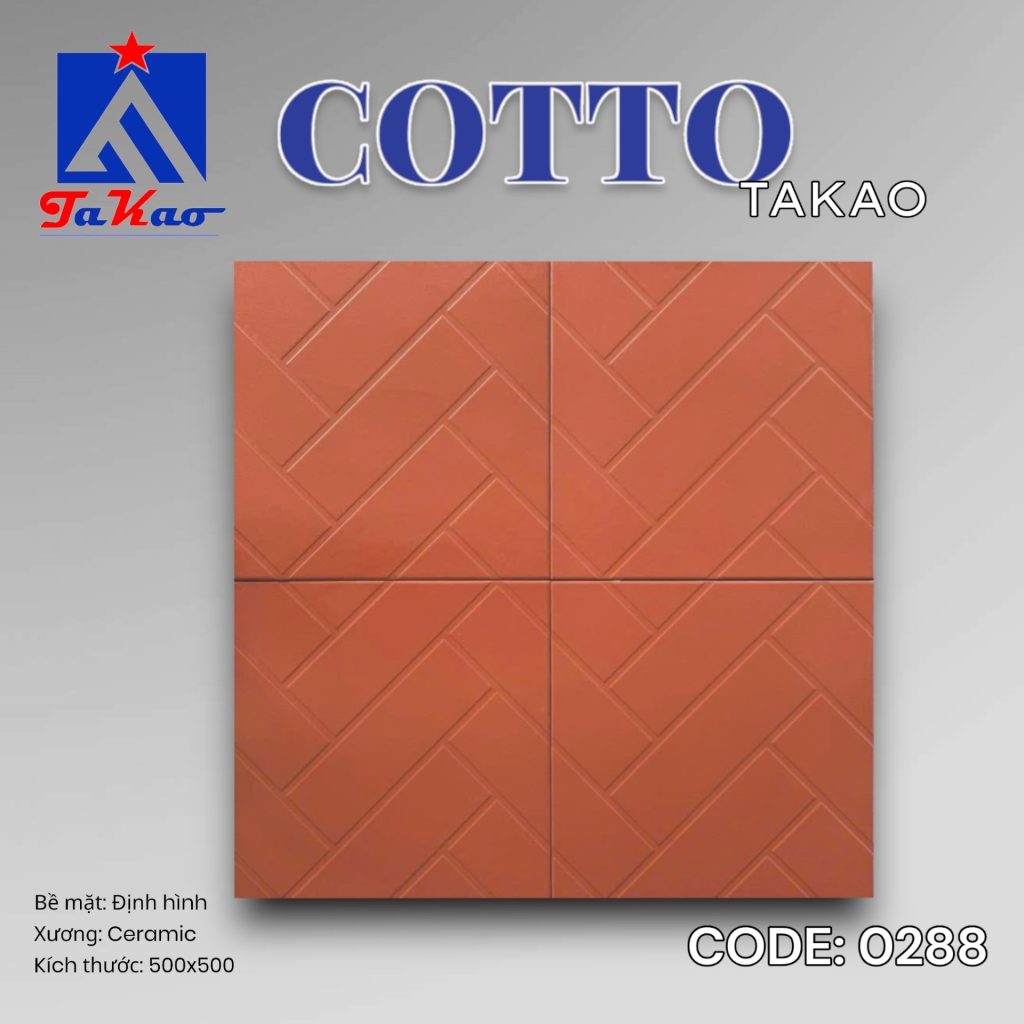 Gạch đất nung Takao 50×50 men đỏ chéo 0288 01