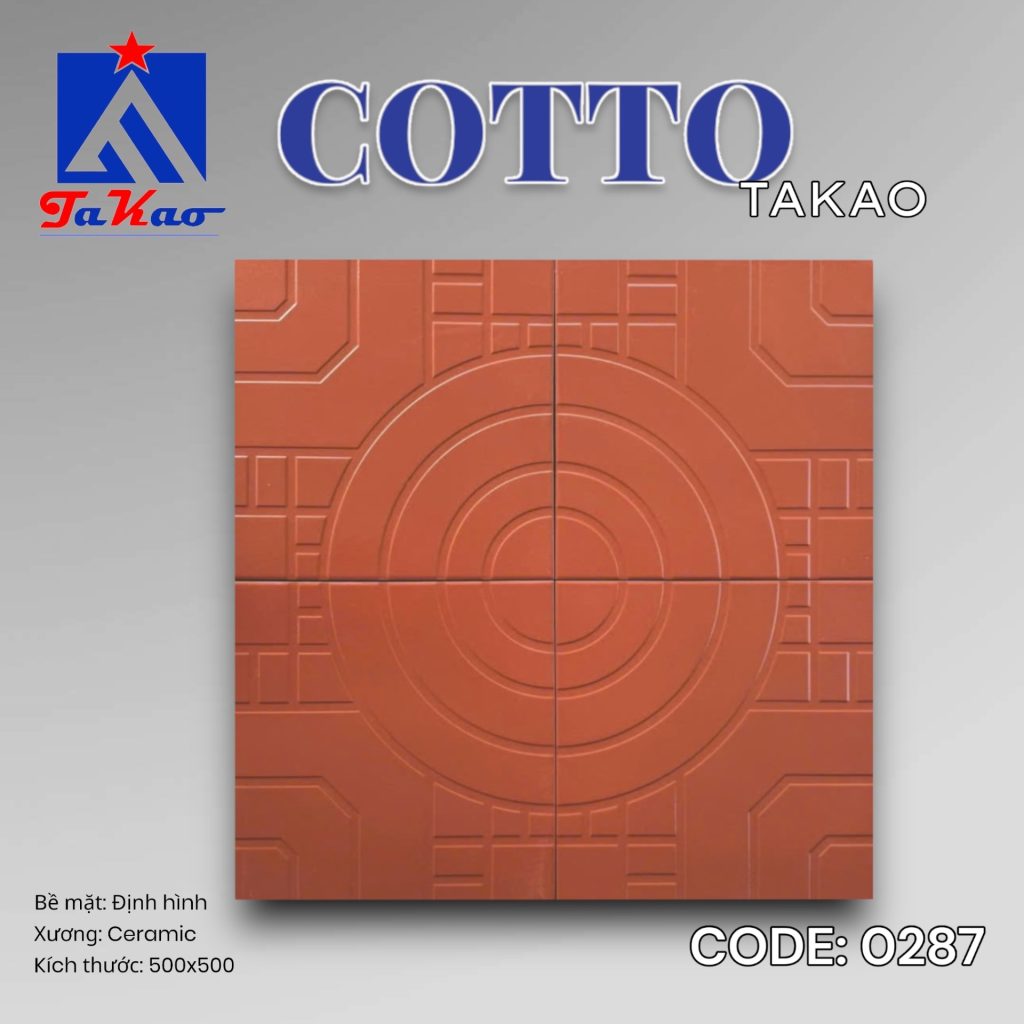 Gạch đất nung Takao 50×50 men đỏ tròn 0287 01