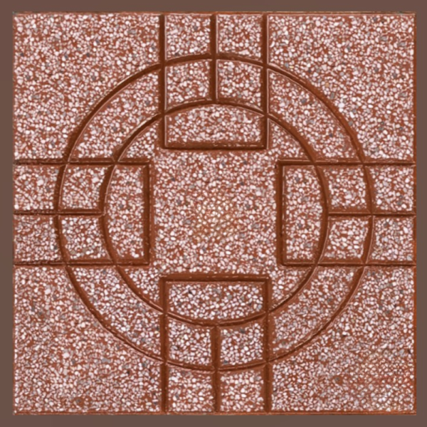 Gạch không nung terrazzo 40x40x3 đồng tiền vuông đỏ 01
