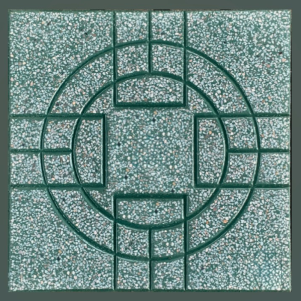 Gạch không nung terrazzo 40x40x3 đồng tiền vuông xanh lá 01