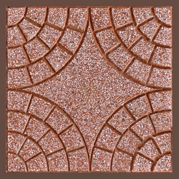 Gạch không nung terrazzo 40x40x3 quạt 4 góc đỏ 01