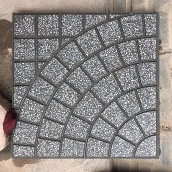 Gạch không nung terrazzo 40x40x3 quạt 6 vòng đen 01