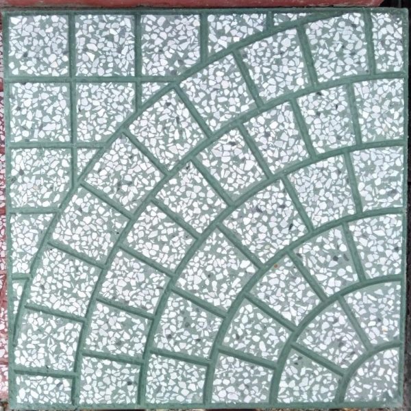 Gạch không nung terrazzo 40x40x3 quạt 6 vòng xanh lá 01
